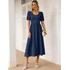 image:imageANRABESS Women Summer Casual Puff Short Sleeve Square Neck Smocked Button Up High Waist Flowy Vacation Midi Dresses amp PocketsNavy Blue