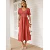 image:imageANRABESS Women Summer Casual Puff Short Sleeve Square Neck Smocked Button Up High Waist Flowy Vacation Midi Dresses amp PocketsOrange Red