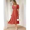 image:imageANRABESS Women Summer Casual Puff Short Sleeve Square Neck Smocked Button Up High Waist Flowy Vacation Midi Dresses amp PocketsOrange Red