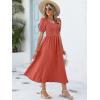 image:imageANRABESS Women Summer Casual Puff Short Sleeve Square Neck Smocked Button Up High Waist Flowy Vacation Midi Dresses amp PocketsOrange Red