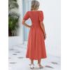 image:imageANRABESS Women Summer Casual Puff Short Sleeve Square Neck Smocked Button Up High Waist Flowy Vacation Midi Dresses amp PocketsOrange Red