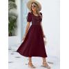 image:imageANRABESS Women Summer Casual Puff Short Sleeve Square Neck Smocked Button Up High Waist Flowy Vacation Midi Dresses amp PocketsWine Red