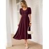 image:imageANRABESS Women Summer Casual Puff Short Sleeve Square Neck Smocked Button Up High Waist Flowy Vacation Midi Dresses amp PocketsWine Red