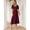 image:imageANRABESS Women Summer Casual Puff Short Sleeve Square Neck Smocked Button Up High Waist Flowy Vacation Midi Dresses amp PocketsWine Red