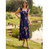 image:imageANRABESS Women Summer Floral Midi Dress Sleeveless Boho Flowy Smocked RuffleTulle Beach Vacation Wedding Guest Party DressesBrown Floral Dark Blue