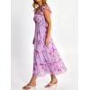 image:imageANRABESS Women Summer Floral Midi Dress Sleeveless Boho Flowy Smocked RuffleTulle Beach Vacation Wedding Guest Party DressesPurple Rose