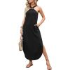 image:imageANRABESS Women Summer Halter Neck Sundress Sleeveless Split Side Casual Beach Travel Vacation Maxi Long Dress with PocketsBlack