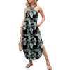 image:imageANRABESS Women Summer Halter Neck Sundress Sleeveless Split Side Casual Beach Travel Vacation Maxi Long Dress with PocketsLeaf Printed
