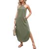 image:imageANRABESS Women Summer Halter Neck Sundress Sleeveless Split Side Casual Beach Travel Vacation Maxi Long Dress with PocketsOlive