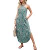 image:imageANRABESS Women Summer Halter Neck Sundress Sleeveless Split Side Casual Beach Travel Vacation Maxi Long Dress with PocketsPrint Green