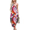 image:imageANRABESS Women Summer Halter Neck Sundress Sleeveless Split Side Casual Beach Travel Vacation Maxi Long Dress with PocketsPrint Rainbow