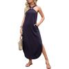 image:imageANRABESS Women Summer Halter Neck Sundress Sleeveless Split Side Casual Beach Travel Vacation Maxi Long Dress with PocketsPurple