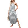 image:imageANRABESS Women Summer Halter Neck Sundress Sleeveless Split Side Casual Beach Travel Vacation Maxi Long Dress with PocketsStriped