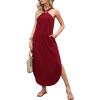 image:imageANRABESS Women Summer Halter Neck Sundress Sleeveless Split Side Casual Beach Travel Vacation Maxi Long Dress with PocketsWine Red