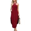 image:imageANRABESS Women Summer Halter Neck Sundress Sleeveless Split Side Casual Beach Travel Vacation Maxi Long Dress with PocketsWine Red