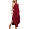 image:imageANRABESS Women Summer Halter Neck Sundress Sleeveless Split Side Casual Beach Travel Vacation Maxi Long Dress with PocketsWine Red