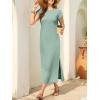 image:imageANRABESS Women Summer Maxi Dress 2026 Casual Loose Cap Sleeve Crewneck Split Beach Vacation Long Sundress with PocketsLight Green