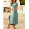 image:imageANRABESS Women Summer Maxi Dress 2026 Casual Loose Cap Sleeve Crewneck Split Beach Vacation Long Sundress with PocketsLight Green
