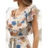 image:imageANRABESS Women V Neck Ruffle Sleeve Floral Pleated Maxi Dresses Summer Boho Belt Empire Waist Wedding Guest Party Flowy DressApricot Floral