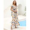 image:imageANRABESS Women V Neck Ruffle Sleeve Floral Pleated Maxi Dresses Summer Boho Belt Empire Waist Wedding Guest Party Flowy DressApricot Floral