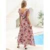 image:imageANRABESS Women V Neck Ruffle Sleeve Floral Pleated Maxi Dresses Summer Boho Belt Empire Waist Wedding Guest Party Flowy DressFloral Red Rose
