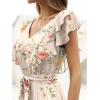 image:imageANRABESS Women V Neck Ruffle Sleeve Floral Pleated Maxi Dresses Summer Boho Belt Empire Waist Wedding Guest Party Flowy DressMulticolored Rose Apricot