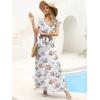 image:imageANRABESS Women V Neck Ruffle Sleeve Floral Pleated Maxi Dresses Summer Boho Belt Empire Waist Wedding Guest Party Flowy DressPink Peony White