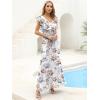 image:imageANRABESS Women V Neck Ruffle Sleeve Floral Pleated Maxi Dresses Summer Boho Belt Empire Waist Wedding Guest Party Flowy DressPink Peony White