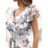 image:imageANRABESS Women V Neck Ruffle Sleeve Floral Pleated Maxi Dresses Summer Boho Belt Empire Waist Wedding Guest Party Flowy DressPink Peony White