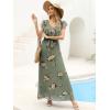 image:imageANRABESS Women V Neck Ruffle Sleeve Floral Pleated Maxi Dresses Summer Boho Belt Empire Waist Wedding Guest Party Flowy DressYellow Floral Green