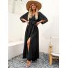 image:imageANRABESS Womens 12 Sleeve Beach Wedding Guest Maxi Dresses 2026 Summer Wrap V Neck Boho Floral Flowy Slit Long DressesBlack
