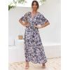 image:imageANRABESS Womens 12 Sleeve Beach Wedding Guest Maxi Dresses 2026 Summer Wrap V Neck Boho Floral Flowy Slit Long DressesFloral Blue White