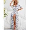 image:imageANRABESS Womens 12 Sleeve Beach Wedding Guest Maxi Dresses 2026 Summer Wrap V Neck Boho Floral Flowy Slit Long DressesFloral White Teal