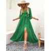 image:imageANRABESS Womens 12 Sleeve Beach Wedding Guest Maxi Dresses 2026 Summer Wrap V Neck Boho Floral Flowy Slit Long DressesGreen Leaf Print