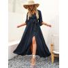 image:imageANRABESS Womens 12 Sleeve Beach Wedding Guest Maxi Dresses 2026 Summer Wrap V Neck Boho Floral Flowy Slit Long DressesNavy Blue