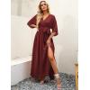 image:imageANRABESS Womens 12 Sleeve Beach Wedding Guest Maxi Dresses 2026 Summer Wrap V Neck Boho Floral Flowy Slit Long DressesRed