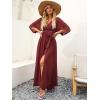 image:imageANRABESS Womens 12 Sleeve Beach Wedding Guest Maxi Dresses 2026 Summer Wrap V Neck Boho Floral Flowy Slit Long DressesRed