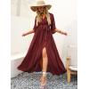 image:imageANRABESS Womens 12 Sleeve Beach Wedding Guest Maxi Dresses 2026 Summer Wrap V Neck Boho Floral Flowy Slit Long DressesRed
