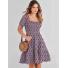 image:imageANRABESS Womens 2026 Summer Casual Dress Square Neck Puff Sleeve Boho Beach Vacation Short DressOrange Diamond