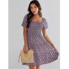 image:imageANRABESS Womens 2026 Summer Casual Dress Square Neck Puff Sleeve Boho Beach Vacation Short DressOrange Diamond