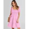 image:imageANRABESS Womens 2026 Summer Casual Dress Square Neck Puff Sleeve Boho Beach Vacation Short DressPink