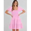 image:imageANRABESS Womens 2026 Summer Casual Dress Square Neck Puff Sleeve Boho Beach Vacation Short DressPink