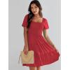 image:imageANRABESS Womens 2026 Summer Casual Dress Square Neck Puff Sleeve Boho Beach Vacation Short DressRed