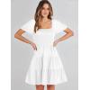 image:imageANRABESS Womens 2026 Summer Casual Dress Square Neck Puff Sleeve Boho Beach Vacation Short DressWhite