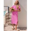 image:imageANRABESS Womens 2026 Summer Maxi Tshirt Dress Short Sleeve Crewneck Tie Waist Casual Slim Fit Slit Spring Long Beach DressesPink
