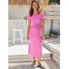 image:imageANRABESS Womens 2026 Summer Maxi Tshirt Dress Short Sleeve Crewneck Tie Waist Casual Slim Fit Slit Spring Long Beach DressesPink