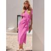 image:imageANRABESS Womens 2026 Summer Maxi Tshirt Dress Short Sleeve Crewneck Tie Waist Casual Slim Fit Slit Spring Long Beach DressesPink