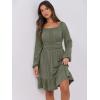 image:imageANRABESS Womens Dress Long Lantern Sleeve Square Neck Elastic Waist Ruffle Flowy Swing ALine Short Dresses 2025 Fall FashionArmy Green
