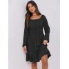 image:imageANRABESS Womens Dress Long Lantern Sleeve Square Neck Elastic Waist Ruffle Flowy Swing ALine Short Dresses 2025 Fall FashionBlack