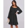image:imageANRABESS Womens Dress Long Lantern Sleeve Square Neck Elastic Waist Ruffle Flowy Swing ALine Short Dresses 2025 Fall FashionBlack